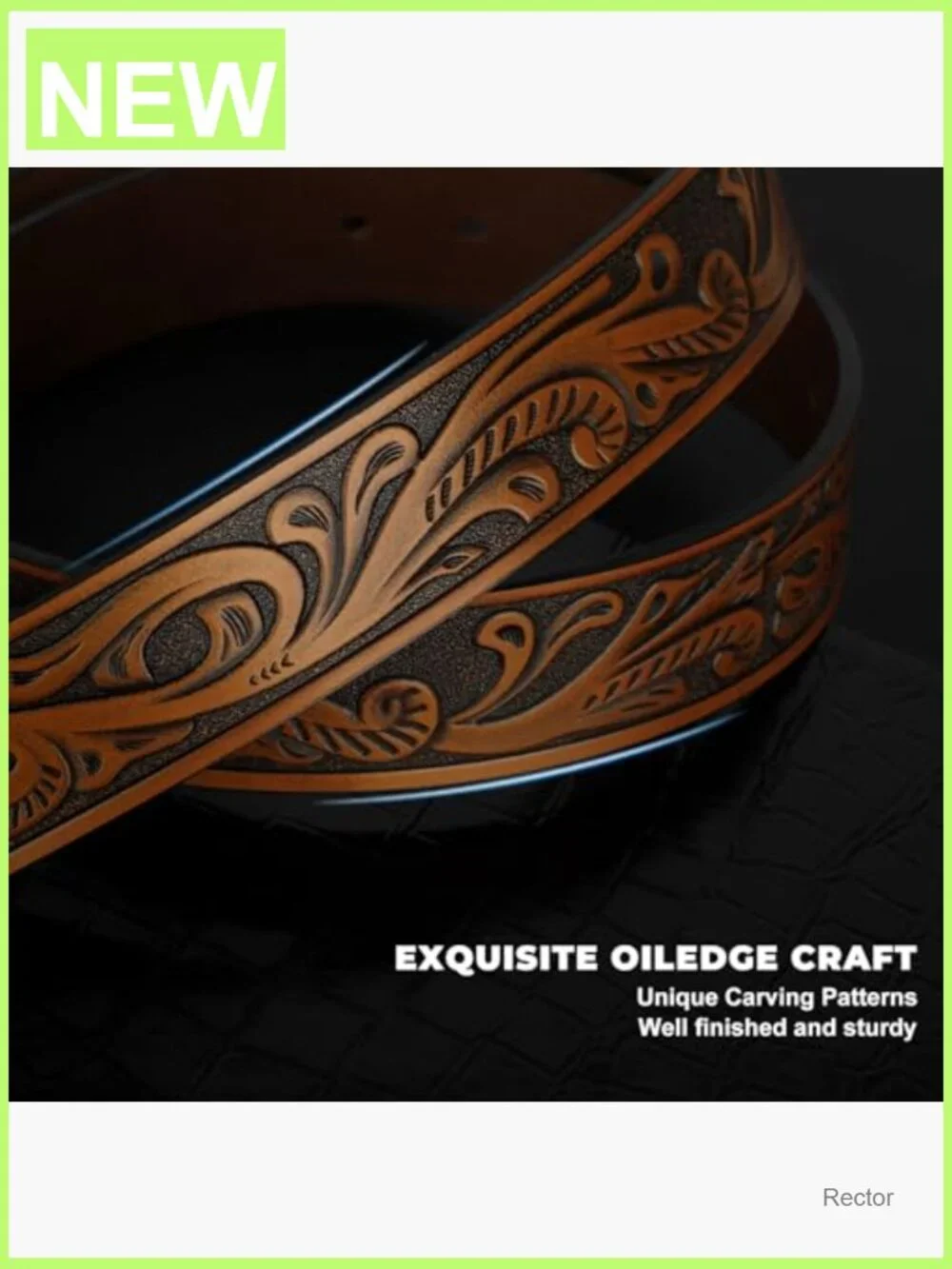 Western Leather Belt Strap with Embossed Carving, Fits 1.5